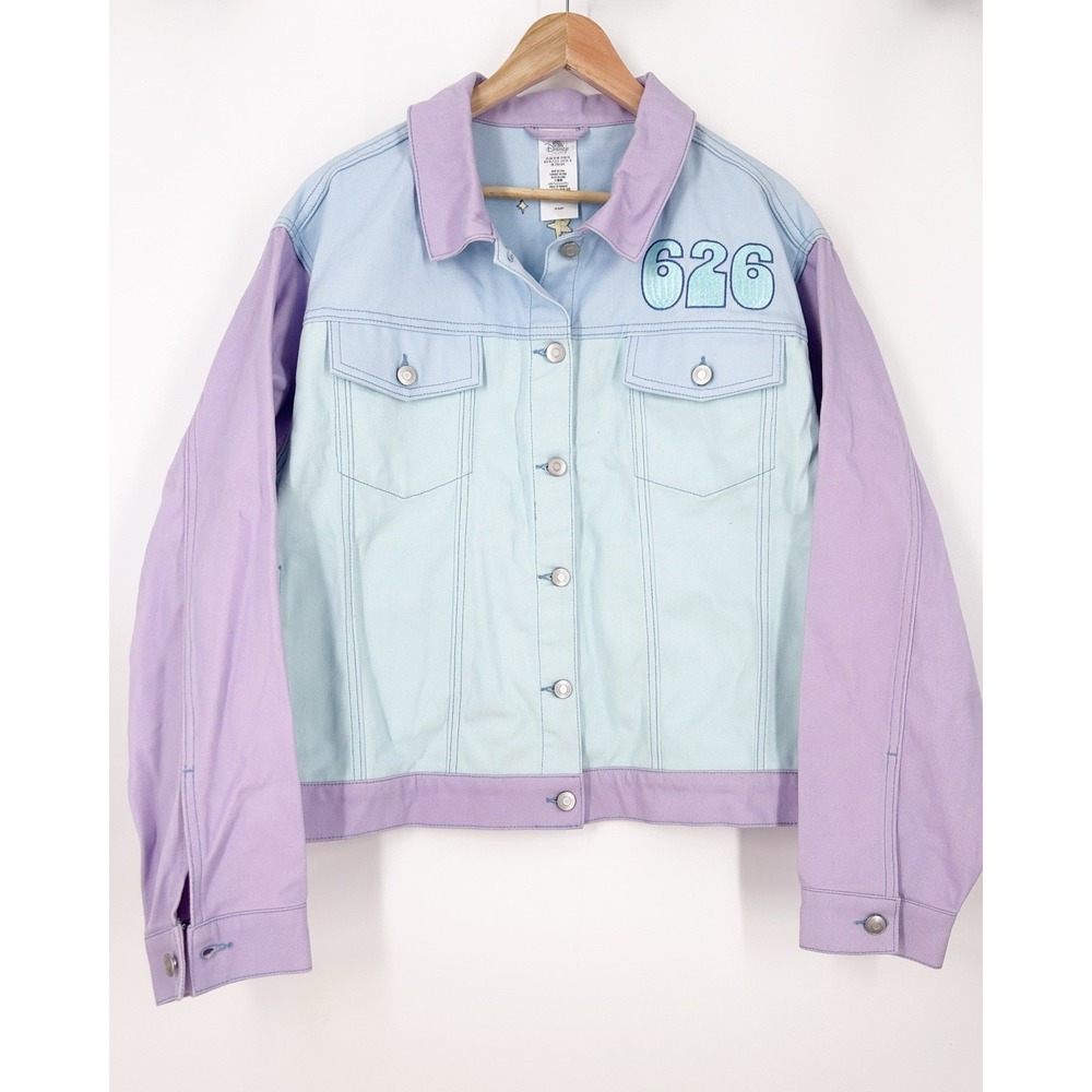 Disney Parks Hello Universe Stitch Button Up Denim Jacket Adult 1X Pastel NWT - Picture 2 of 9